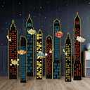 Cheerland Superhero Party Decorations Super Hero Photo Booth Backdrop Birthday Party Decoration Hero Background Buildings Cartoon Action Sign Comic Book Themed Wall Hanging Room Decor Class Supplies, 7.2' x 4.8'