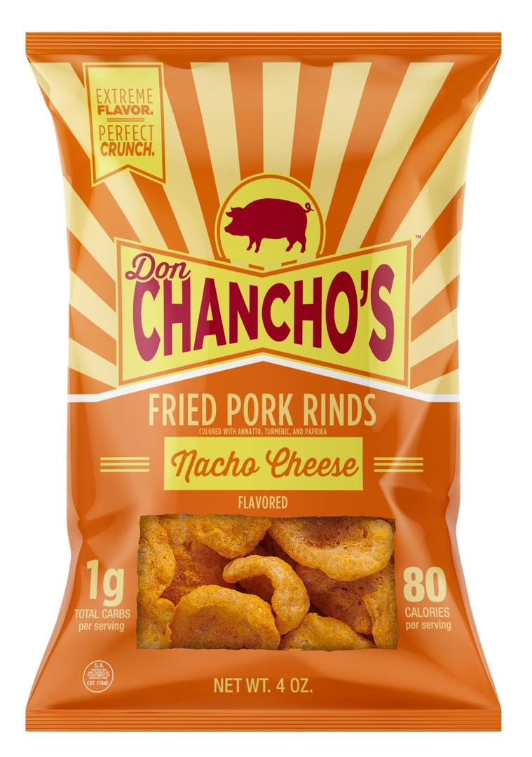Don Chancho's Nacho Cheese Fried Pork Rinds, 4 Ounce (EXP 11/22/25)
