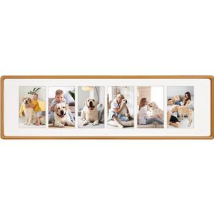 MIBYIBER 4x16 Collage Picture Frame Natural Walnut Solid Wood, 2x3 Collage Photo Frame Displays 3 Photos or 4x16 (Without Mat), Wooden Frame for Tabletop or Wall Mounting Display