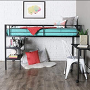 Walker Edison Metal Black Twin Low Loft Bunk Floating Bed Kids Bedroom Storage Guard Rail Ladder Bedframe