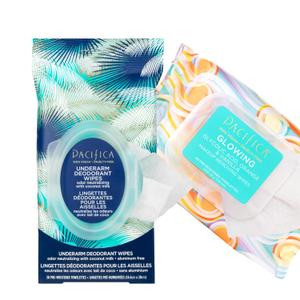 Pacifica Underarm Deodorant Wipes & Makeup Remover Face Wipes Bundle  Aluminum-Free Odor Control & Facial Cleansing Towelettes, 2-Pack (30ct Each, 60 Total)  Vegan, Cruelty-Free Travel Essentials