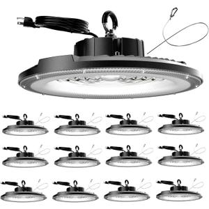 UFO LED High Bay Light 200W 12 Pack 5000K 30000LM High Bay LED Shop Light with Plug Alternative to 800W MH/HPS for Warehouse Garage Workshop, AC100-277V