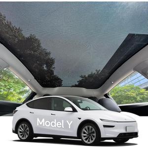 Breathable Mesh Sunshade for Tesla Model Y Juniper/Launch, Thin Lightweight Glass Roof Sunshade, UV Blocking & Ventilation, Easy Clip Install, Foldable with Storage Bag