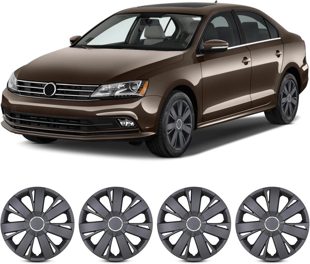 16 inch Wheel Covers Hubcaps for 2011-2018 Volkswagen Jetta/GLI Sedan, ABS Wheel Rim Covers Snap Clip-On Auto Tire Guards Replacement Black Matte Color, Set of 4 - for 16 Inch Tire