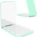 WOBSION Small Mirror with Lights,LED Compact Makeup Mirror,1x/3x Mini Travel Mirror with Magnification,Portable for Purse,Pocket,Gifts for Girls, Cyan 