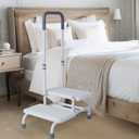 2 Step Stool with Handle for Elderly, Bed Steps for High Beds for Adults, Non Slip Platform and Adjustable Handrail, for Kitchen Bathroom RV Bathtub, Assist Rail for Elderly, Seniors, Hold up to350LBS (White)