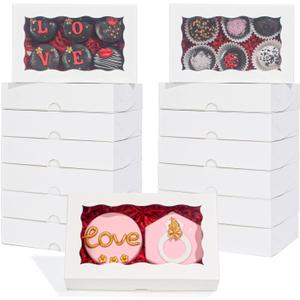 RomanticBaking 50 Pack DIY Assembly White 7 x 4 3/8 x 1 inches Cookies Boxes with Window Bakery Packaging for Macaron Cakesickle Chocolate