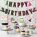 Pink & Green Birthday Party Decorations, Witch Happy Birthday Banner, Halloween Party Supplies, Movie Theme Photo Background Props for Halloween