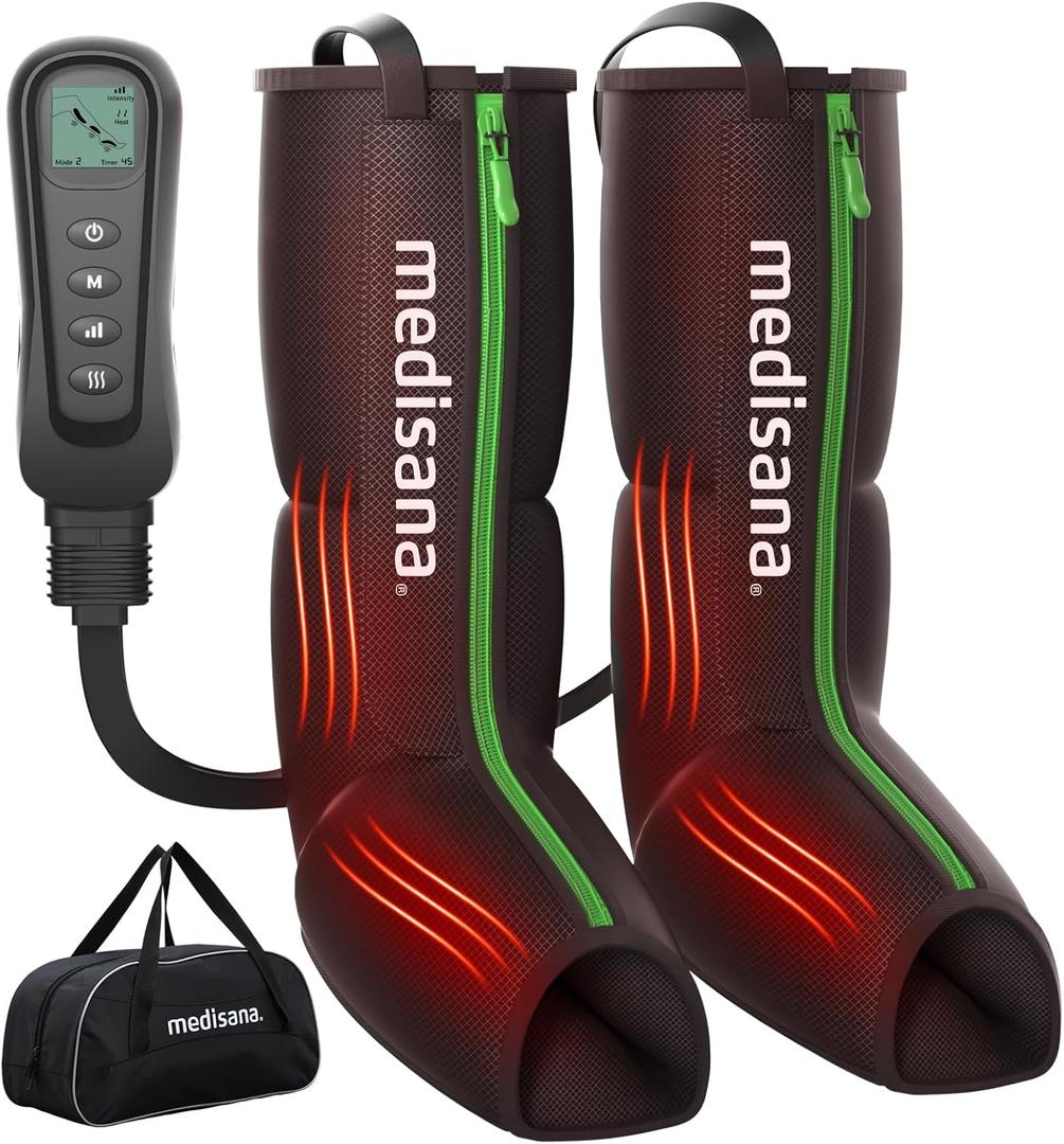 Medisana Leg Massagers with Heat and Compression, Leg Massager for Circulation and Pain Relief, Foot and Calf Massager Machine for Edema, Relax Recover-White Elephant Gifts for Dad Men Mom Women