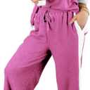 EXLURA Womens Summer 2 Piece Outfits Color Block Short Sleeve Tops Tracksuit Wide Leg Pants Matching Set Lounge Sets 2025 (Brown)