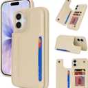 iCoverCase Compatible with iPhone 17 Wallet Phone Case with Card Holder for Women Men, [RFID Blocking] Card Slots PU Leather Protective Wallet Case 6.3 Inch (Beige)