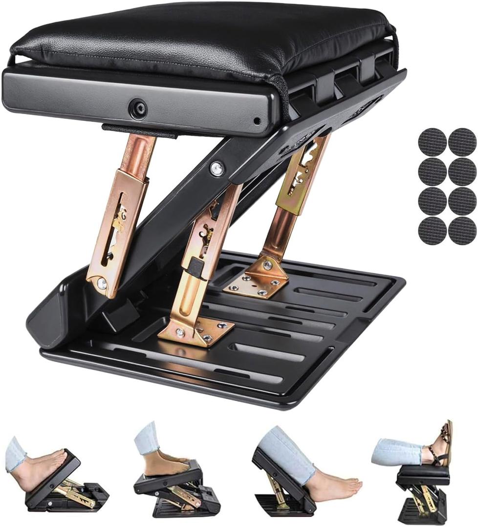 Foot Rest for Under Desk at Work 4-Level Height Adjustable, Ergonomic Foldable Footrest for Office, Gaming,Computer, Soft & Removable Pad Desk Foot Stool Suitable for All Seasons (Black)