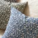 Aeckself Neutral Floral Pillow Covers 20x20 Set of 2, Vintage Block Print Throw Pillow Covers Decorative Farmhouse Accent Couch Pillows for Living Room Bedroom, Blue