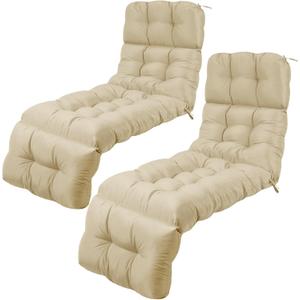 DoubleFill Outdoor Chaise Lounge Chair Cushion 72 x 22 x 4.21 Inches Thick Tufted Patio Pool Lounge Cushion Waterproof Replacement for Outdoor Furniture with Ties(Pepper White,2 Pcs)