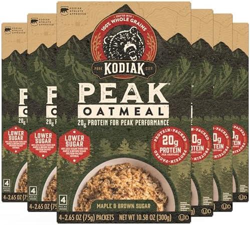 Kodiak Cakes Peak Instant Oatmeal Packets, Maple Brown Sugar, High Protein,100% Whole Grains, 6 box with 4 packets each (Total of 24 packets)Best Buy Date: 02 Jul 2026