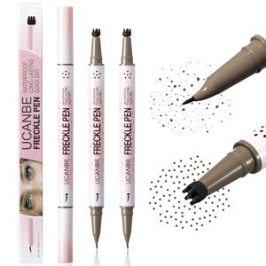 UCANBE 2PCS Dual-Ended Freckle Pen & Freckle Stamp - Precise 15° Curved Tip Makeup Waterproof & Smudge Proof, Long Lasting Faux Freckles Pencils (03 Chestnut)