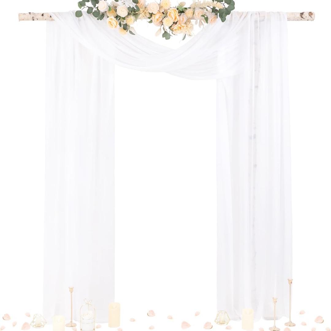 Socomi Wedding Arch Draping Fabric 29" x 20Ft 2 Panels White Sheer Outdoor Curtain Drapes Extra Long for Wedding Ceremony Birthday Party Decoration (29"W x 236"L (Pack of 2), White)