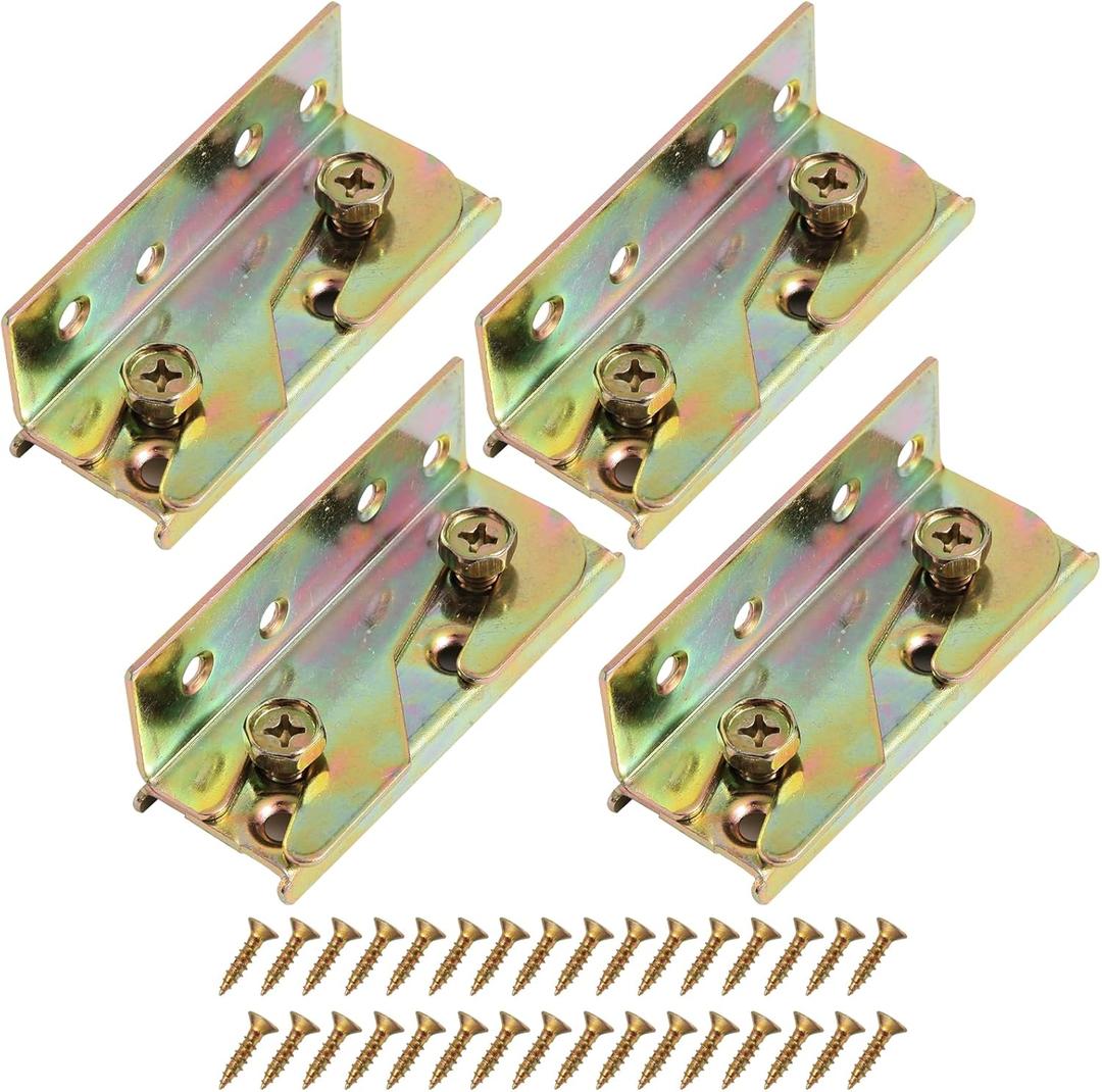 4 Pcs Bed Rail Brackets with 32 Pcs Srews, High Quality Bed Frame Brackets, Rust Proof Bed Frame Hardware for Headboards, Footboards, Wood Bed Frame