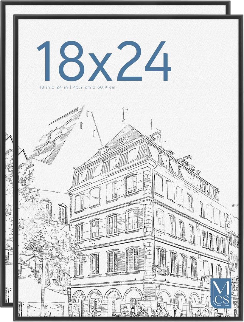 MCS Original Poster Frame 18x24 Black Lightweight Vertical & Horizontal Wall Hanging Large Picture Frame for Posters, Art Prints & Gallery Wall (2-Pack)