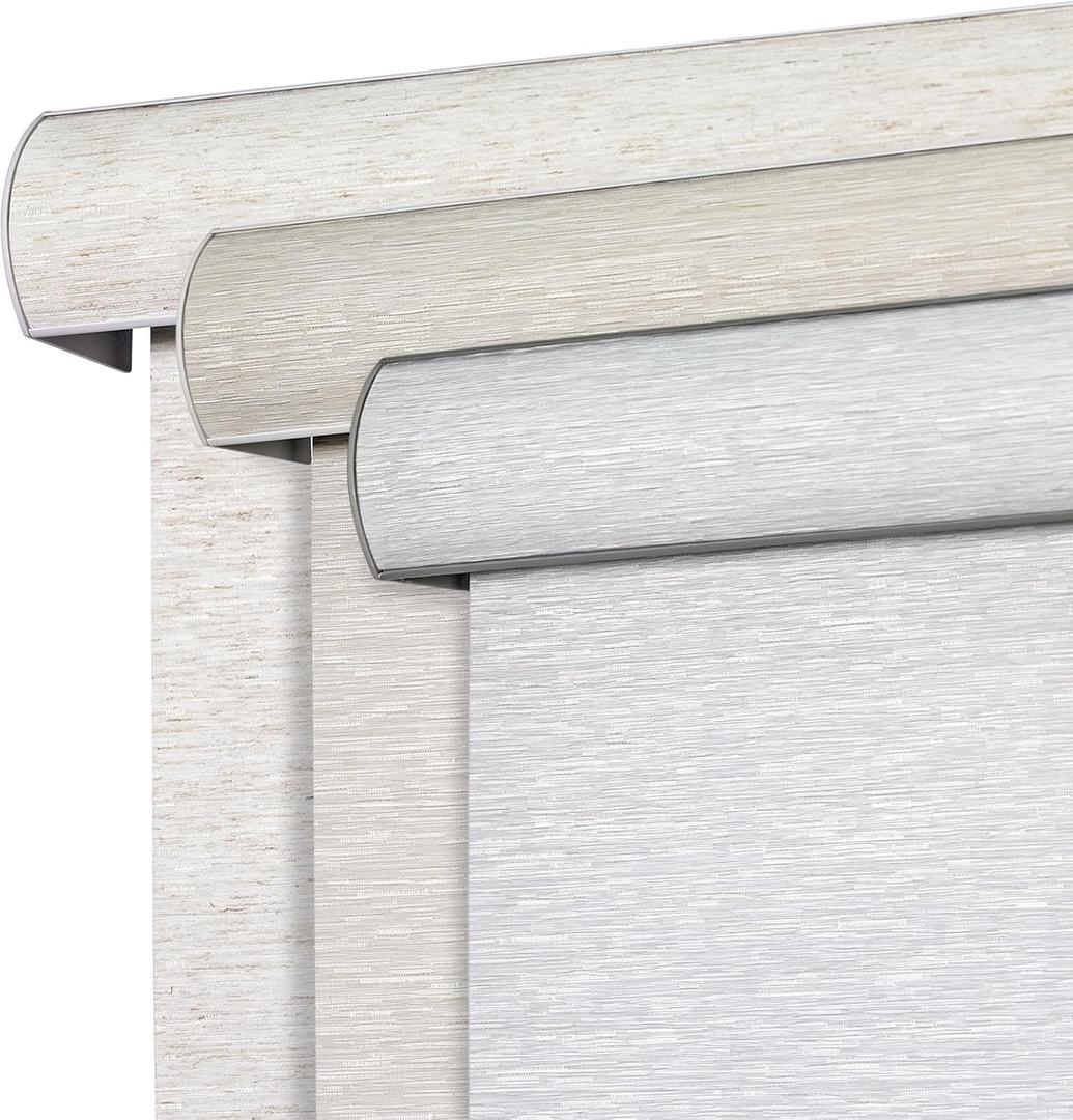 Joydeco Natural Woven Roller Shades for Indoor Windows, Cordless Blackout Blinds with Curved Valance, Thermal Insulated UV Protection Privacy Window Shades for Home and Office (Grey,32" W x 72" H)