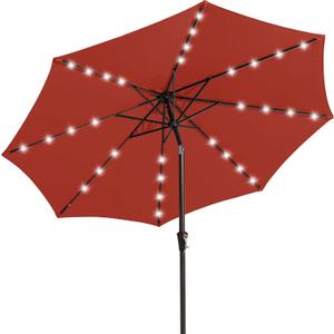 JEAREY 9FT Outdoor Patio Umbrella with Solar Lights, LED Lighted Pool Umbrella with Tilt and Crank, Outdoor Table Umbrellas for Deck, Yard & Market (Red)