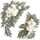 Faux Arch Flower Swag Set of 2 for Wedding Welcome Signs Floral Swag Wedding Reception Ceremony Signs Decor (White)