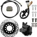 Rear Front Hydraulic Brake Assembly Caliper Master Cylinder Kit, with Disc Brake Plate Rotor Brake Pad, Replace for Go Kart Golf Cart ATV