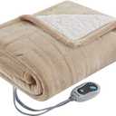 Beautyrest Wearable Electric Poncho Wrap Blanket, Ultra Soft Sherpa & Berber Fleece Heated Throw with Low EMF, UL Certified & OEKO-TEX, 3 Heat Settings & 2 Hour Auto Shutoff, Gift-Ready, 50"x64",Tan