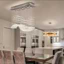 Siljoy 8-Light Modern Wave Raindrop Crystal Chandelier, Luxury Chrome Rectangular Flush Mount Crystal Pendant Ceiling Light for Dining Living Room Kitchen Island L31.5'' x W12'' x H28''