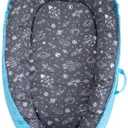 Beeezy Buddies Baby Lounger (Blue/Grey, Outer Space) - for Newborns to Toddlers Between 0-24 Months + Portable + Water-Resistant + 100% Cotton