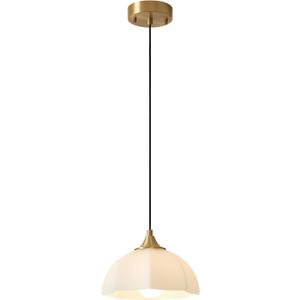 Mid Century Modern Pendant Light Kitchen Island Minimalist Gold Adjustable Ceiling Hanging Light Fixtures White Single Opal Glass Nordic Retro Dome Pendant Light for Dining Room MPL17-1 GD, 1 Pack