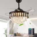 48" Dimmable Black Fandelier Ceiling Fans with Lights and Remote Modern Retractable Blade Chandelier Fan Ceiling Lighting Fan Kit for Bedroom Dinning Room Living Room