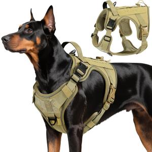 Heavy Duty Tactical Dog Harness for Large Dogs, No Pull Adjustable Pet Harness Reflective Service Training Easy Control Pet Vest Military K9 Working Dog Harnesses, Army Yellow, L (L: 45-80 lbs (Chest: 23.6-41.7", Neck: 15-27.5"))