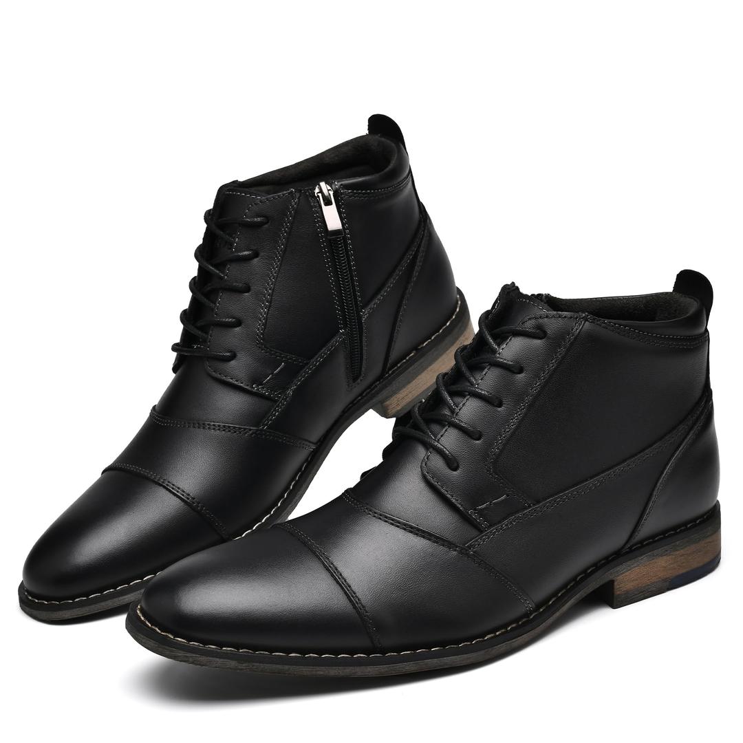 Arkbird Men's Dress Boots Genuine Leather Cap Toe Ankle Boot with Side Zipper for Casual Business Formal Wear, Size 7