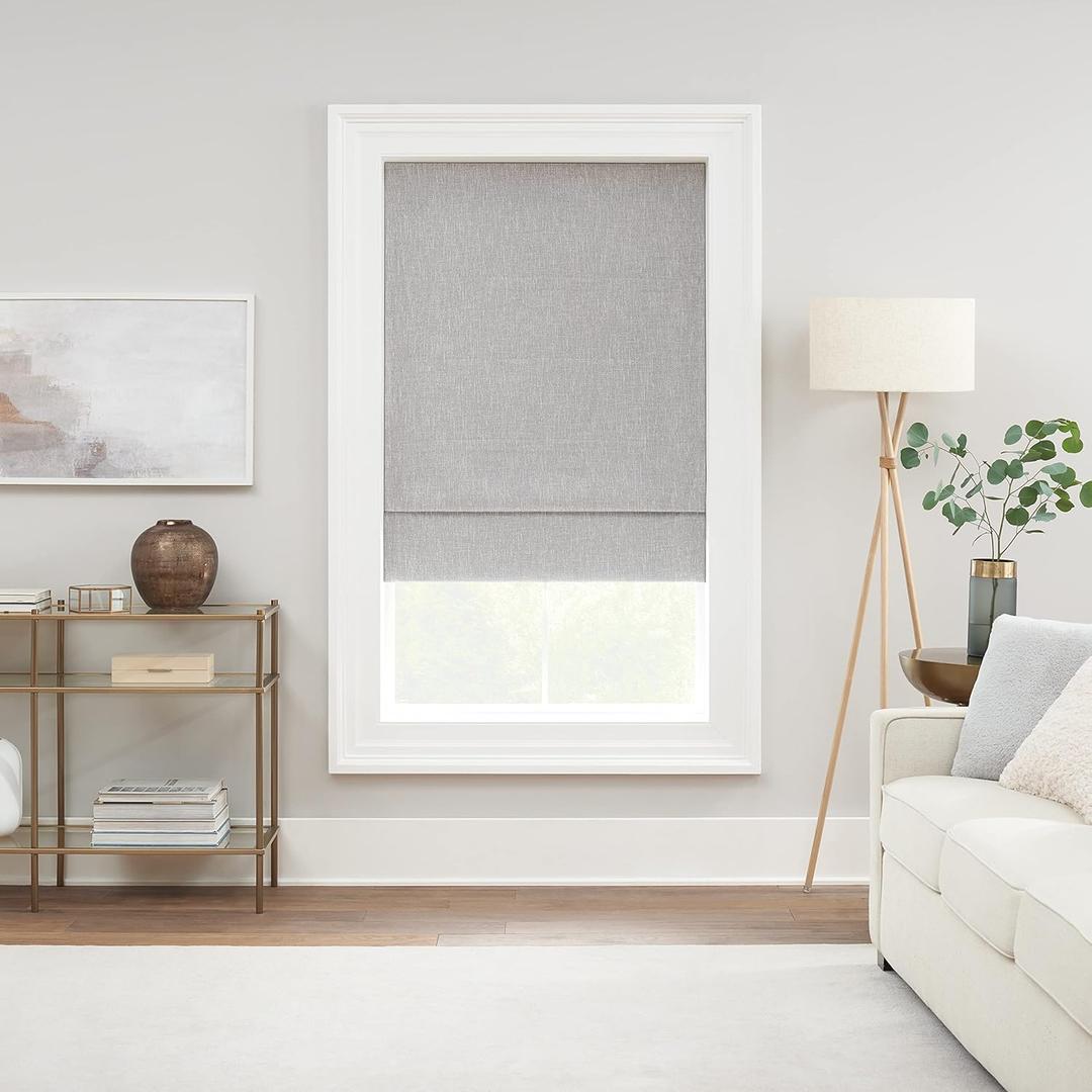 Eclipse Drew Noise Reducing Blackout Cordless Lined Window Roman Shade for Living Room, 33 in x 64 in, Smoke Grey (33"W x 64"H)