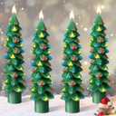 4 Pack Christmas Tree Candles, 5 Inch Pure Beeswax Christmas Tree Shaped Taper Candles for Xmas Holiday Decor, Advent Party Banquet Centerpiece Decoration(Green with Multicolor Trim)