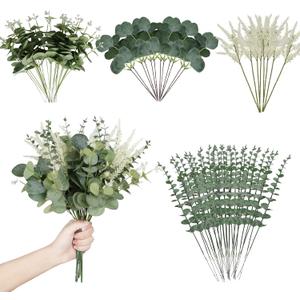 Artificial Eucalyptus Leaves Stems 120 Pcs 4 Kinds Mixed Fake Silver Dollar Eucalyptus Leaves Stem Bulk Faux Leaf for DIY Bouquets Floral Arrangement Wedding Home Decor
