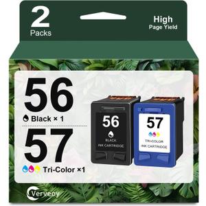 HP Ink Cartridges Combo Pack - 2PK Replacement for 56 C6656AN & 57 C6657AN, Compatible with HP Deskjet 5550, 5650, 5150, Photosmart 7350, 7260, 7450, 7550, PSC 2210 (1 Black, 1 Tri-Color)