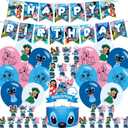 2 x Stittch Party Supplies,Cartoon Stittch and Angel Birthday Party Decorations Banner,Cake Toppers,Balloons for Cartoon party Decoration