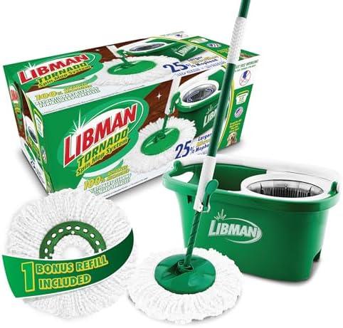 Libman Tornado Spin Mop System, Spinning Floor Mopping and Bucket with Wringer Set for Home, Hardwood, Laminate, Tile Cleaning, Includes 1 Machine Washable Replacement Head Refills (2 Total)