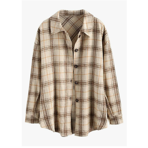 ZAFUL Women's Plaid Long Sleeve Shirt Button Down Thin Jacket Casual Flannel Plaid Shacket with Pocket L