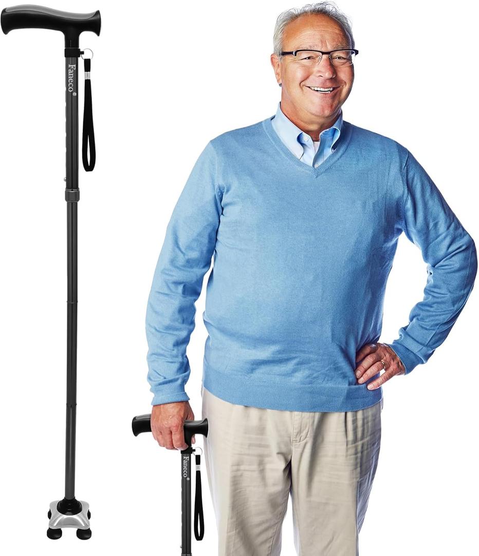 Walking Cane for Men & Women - Walking Stick for Seniors with Autonomous Standing Base - Foldable, Adjustable, Collapsible Canes with Freely Rotating Base and Soft TPR-Coated Handle