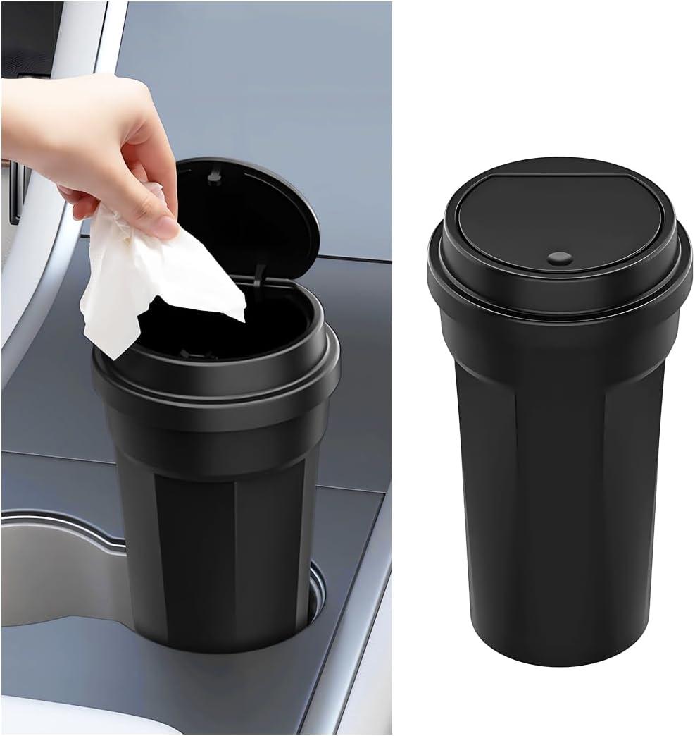 Car Trash Can with Lid, Mini Leakproof Vehicles Garbage Bin for Cup Holder, Multipurpose Automotive Interior Trash Organizers Storage Accessories, Universal for Truck Sedan SUV