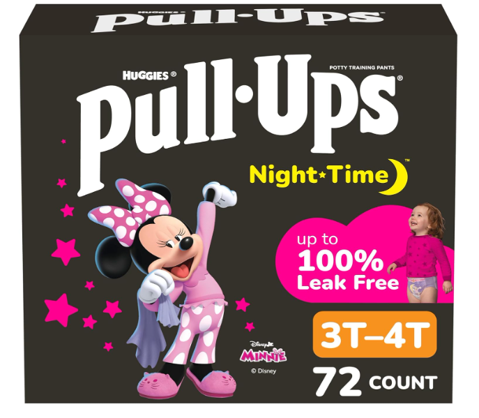 PullUps Girls' NightTime Potty Training Pants, Size 3T4T Overnight Training Underwear (3240 lbs), 72 Ct