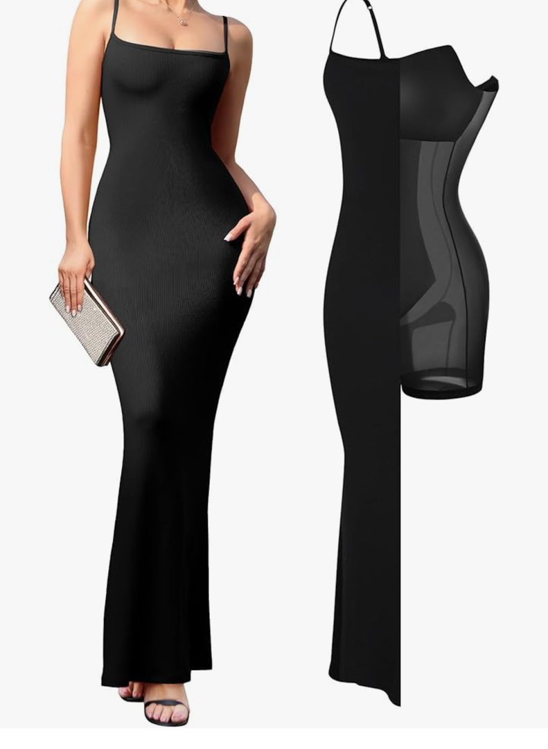 Popilush Maxi Dress Bodycon Dresses for Women Cocktail Spaghetti Strap Shapewear Dress Party Date Night Summer Long large