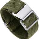 BINLUN Elastic Fabric Nylon Watch Band Waterproof Military Replacement Watch Strap Hook-and-Loop for Men Women Silver & Black Buckle 20 mm