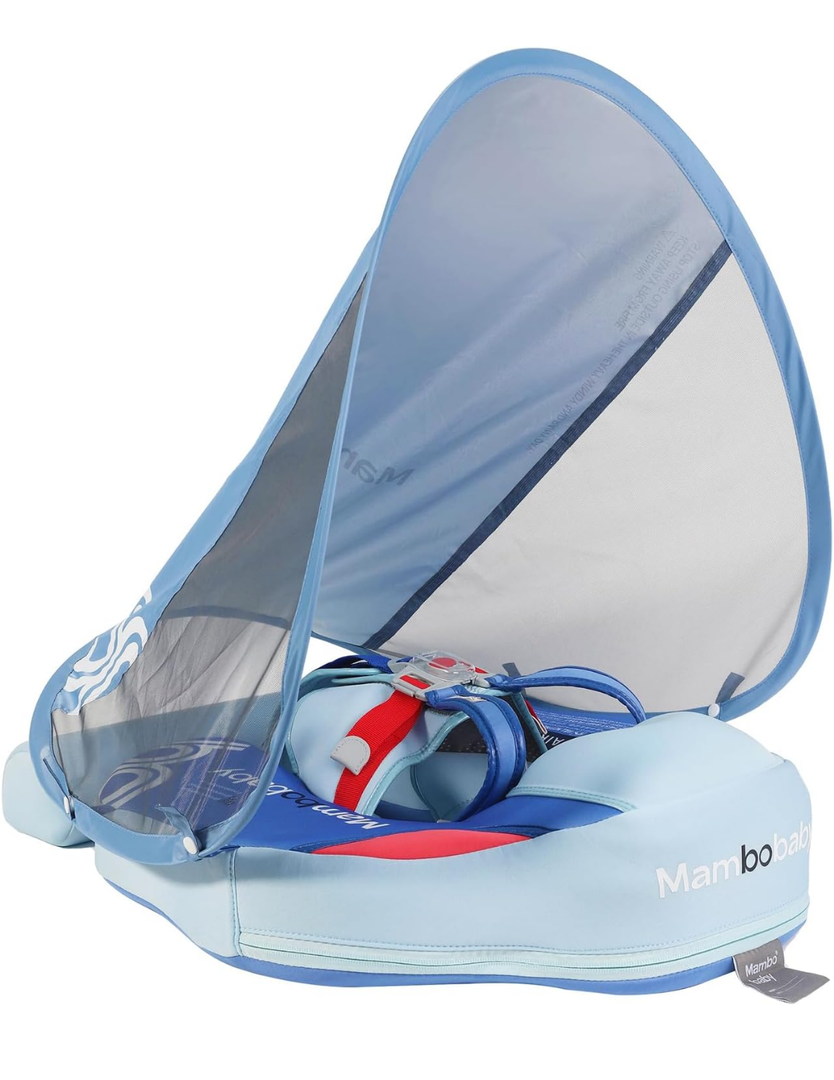 2024 Newest Mambobaby Baby Pool Float with Canopy & Tail Mambobaby Baby Swim Float Non-Inflatable Solid Baby Float Upgrade Soft Waterproof Skin-Friendly Material Infant Swim Float