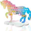 NiHome Iridescent Acrylic Unicorn Earring Organizer, Rainbow Color Unicorn Stand on White Cloud Base for Studs and Hooks, Decorative and Functional Jewelry Holder with 34 Holes & 13 Slots (Small)