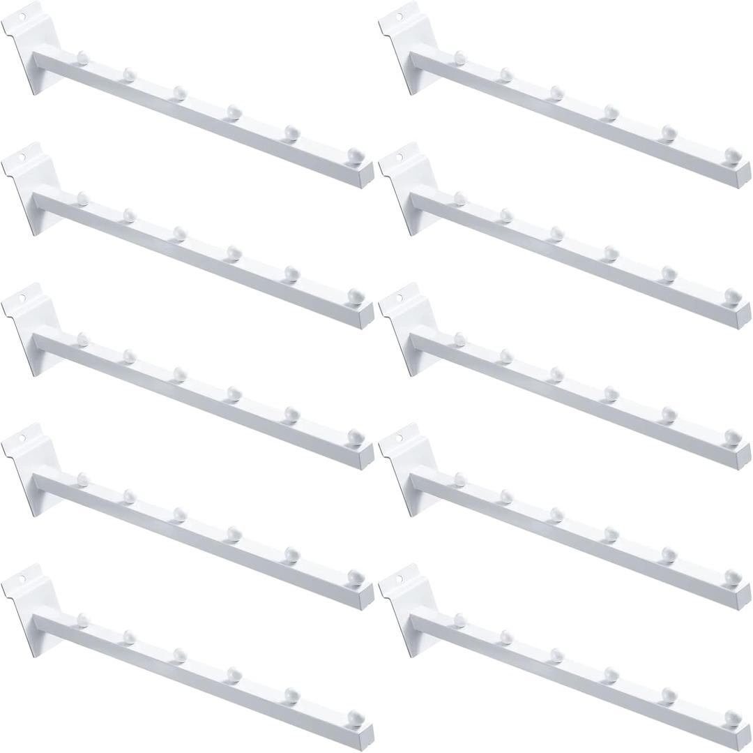 Tatuo 10 Pack 15.75 Inch 6 Ball Waterfall Slatwall Hooks Accessories Hanging Board Metal Heavy Duty Slatwall Slat Wall Hooks Pegs Panel for Clothing Retail Garage Shop Display(White)