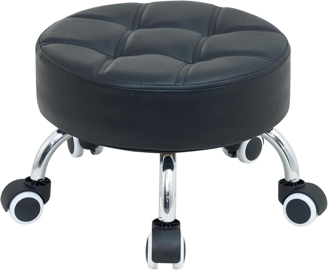 Low Rolling Stool with Wheels - Heavy Duty 360 Swivel Low Stool Chair with Thickened Cushion, Round Roller Seat Stools for Garage Shop Kitchen Home Office Garden Salon Pedicure (Black)